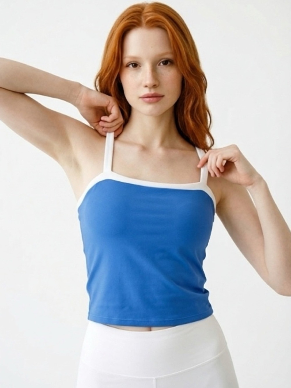 All In Motion Everyday Soft Cami Built In Bra High Stretch Crop Length Blue
